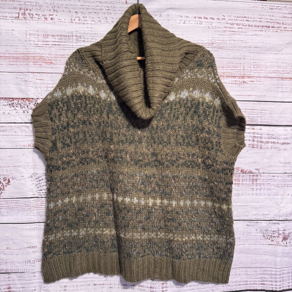 FREE PEOPLE Snow Bunny Oversized Green Cap Sleeve Fair Isle Cowl Neck Sw… - Picture 2 of 7